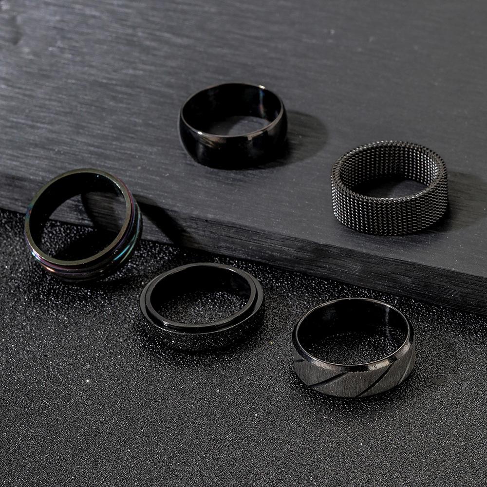 Stainless Steel High-End Men's Titanium Ring with Diagonal Brushed Finish