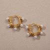 304 Stainless Steel Textured Round Ring Faux Pearl Retro Earring Backs for Women