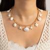 Summer Vacation Style Ocean Element Necklace, Imitation Shell, Starfish and Turtle Pendants, Gold Chain Beach Style Neckwear