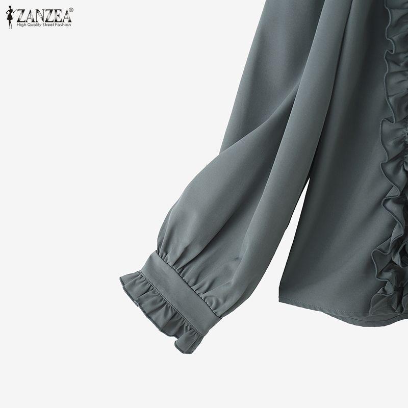 ZANZEA Blouse Décontractée Femme Col Montant Manches Longues Volants Épissure Ample