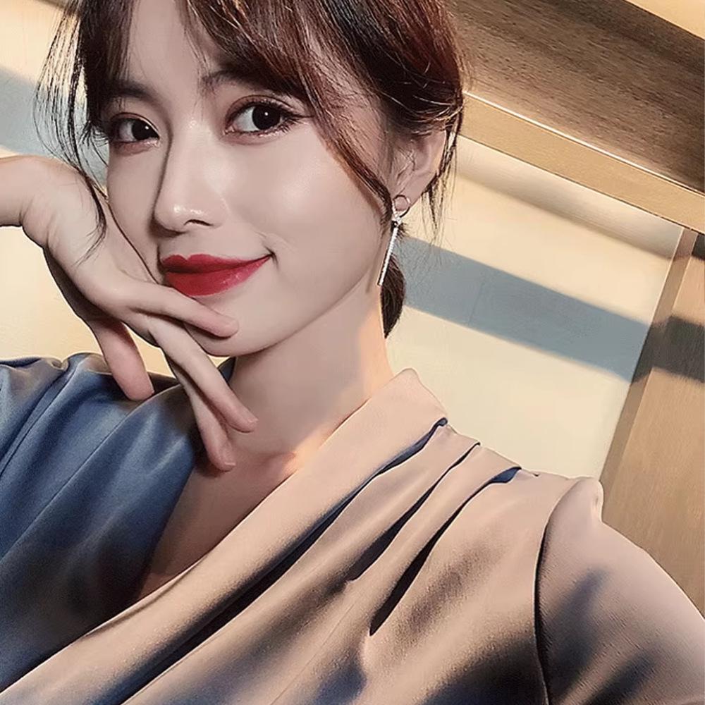 Korean Style Geometric Diamond Tassel Earrings - Versatile, Sweet, Fashionable, Long, and Niche Design