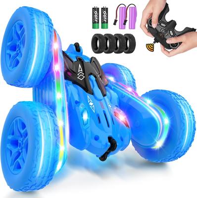 Remote Control Car,RC Cars with Sides Light Strip and Headlights,Double Sided 360 Flips Rotating RC Stunt Car,2.4Ghz All Terrain Toys