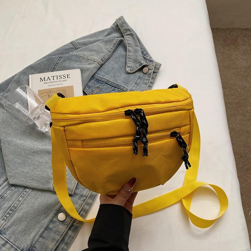 Summer Contrasting Color Saddle Bag Women'S Bag Foreign Style Canvas Shoulder Messenger Bag Niche Design Versatile Breast Bag