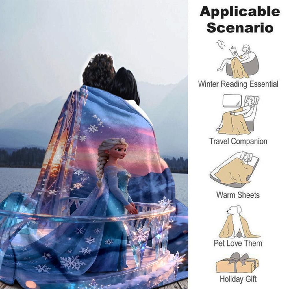 1pc snowflake, Elsa blanket Lightweight Flannel Throw for Sofa Bed Travel Camping Livingroom Office Couch Chair