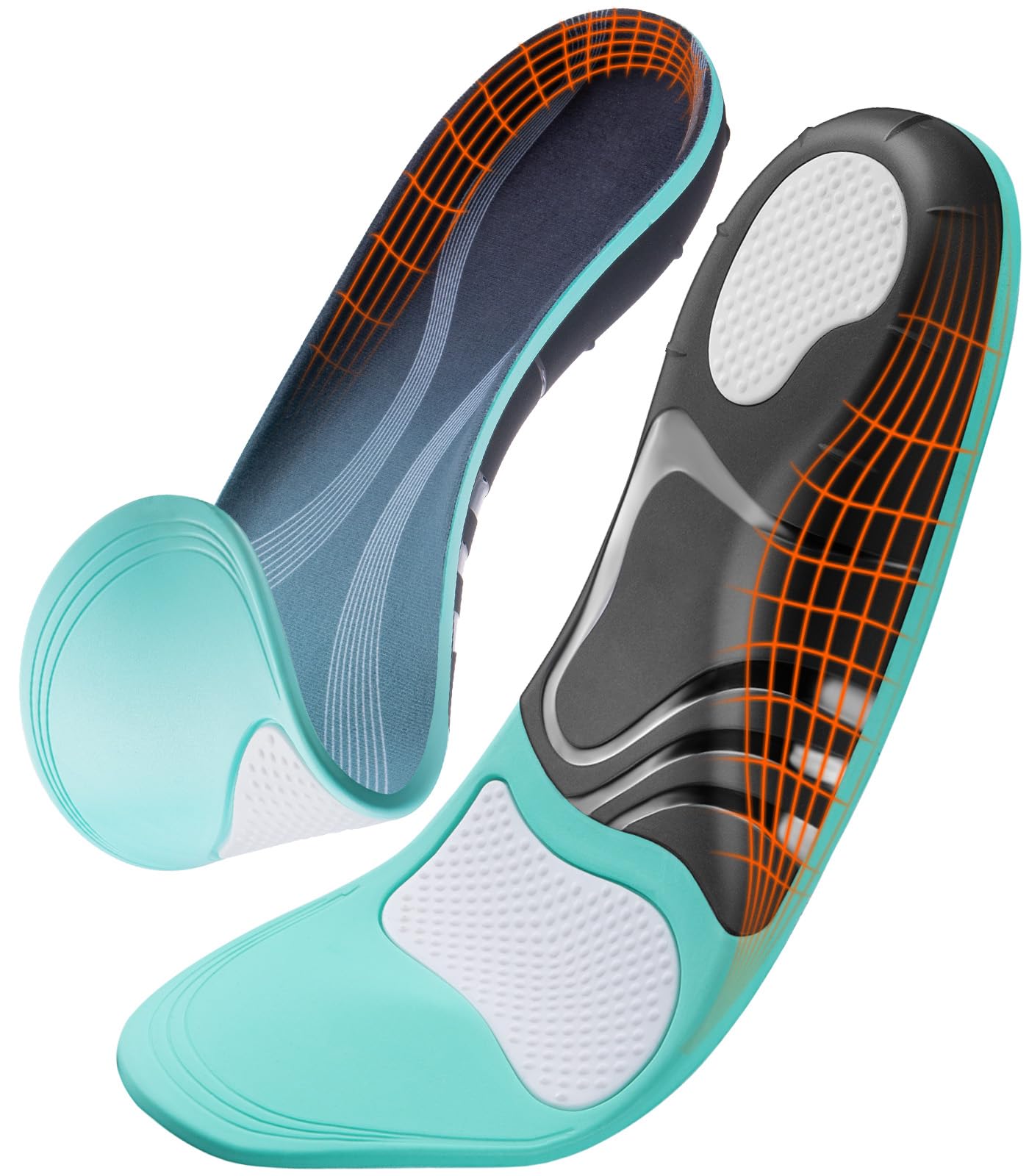 

Ergonomic arch support insoles for and standing Features shock arch and memory foam and Adjustable size for both men and standing, running, work. синій