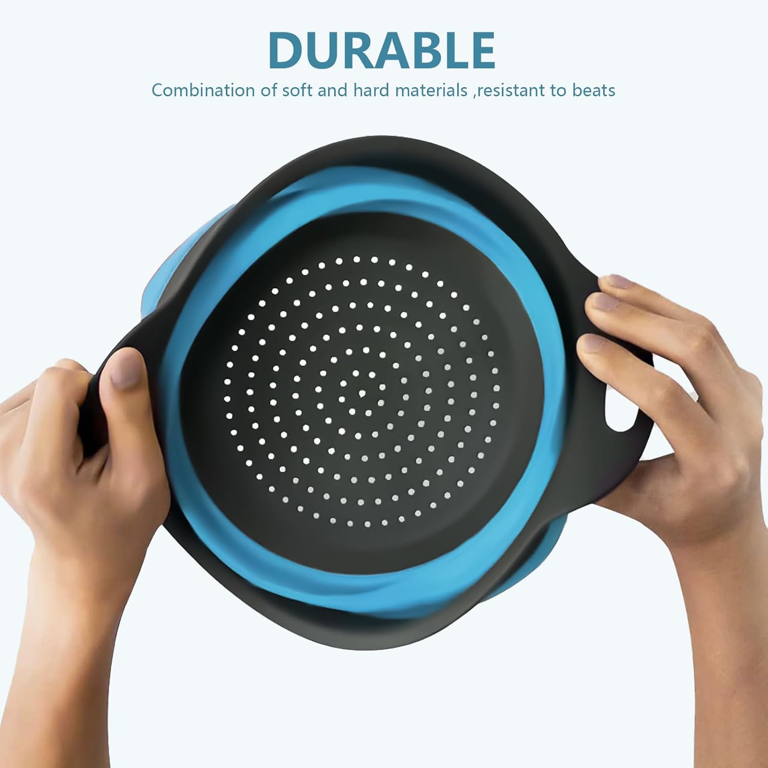 

3 Piece Collapsible Colander Set - Round Silicone in Kitchen Food Strainers Drainer Basket Blue for Draining Pasta Vegetables Fruits (Blue)