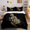 Golden Qilin Black Background Print Bedding Set 1 Duvet Cover 2 Pillowcases For Adult And Children Luxury Gift Full Size