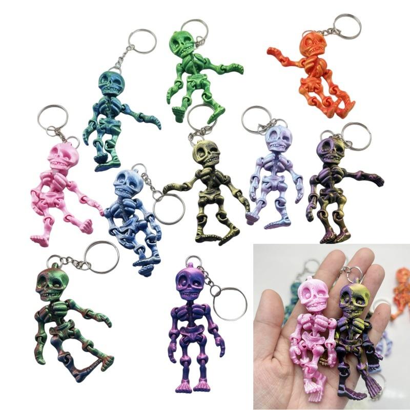 3D Printed Skeleton Keychain Pendant Joint Mobility Skeleton Stress Relief Toys Desktop Ornament Craft For Kid Halloween Gift