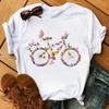 Bicycle Flower Print Tshirt Short Sleeve Round Neck Womens Dress Tops Graphic T Shirts Aesthetic Aesthetic Clothes Kawaii