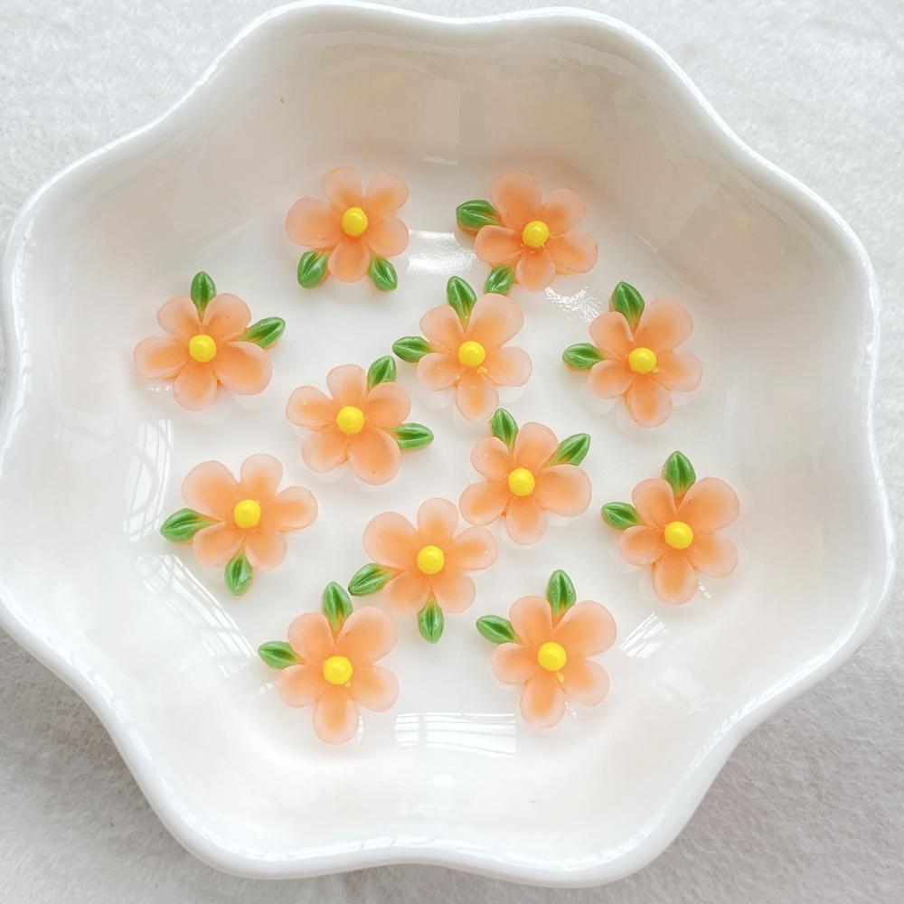 50Pcs Cute Cartoon Mini Colored Flowers and Leaves Nail Art Resin Designer Charms DIY Craft For Nail 3D Decorations Jewelry
