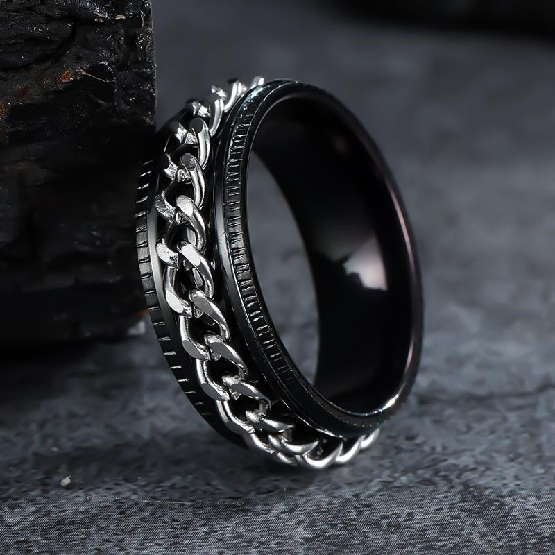 New In Metal Spinner Fidget Cool Rings for Men Stainless Steel Rotatable Chain Anxiety Relife Spinning Ring Anillo Antiestres