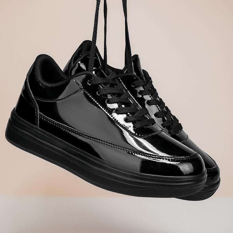 Pánské módní ploché tenisky ležérní sportovní lampa párty zlaté černé boty lakovaná kůže s lesklým povrchem a silnou podrážkou pohodlné