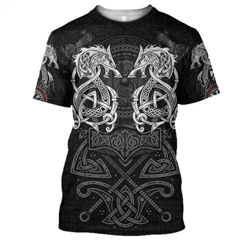 Super velké pánské tričko Viking Tattoo Dragon 3D potištěný polyester s krátkým rukávem Ležérní Hip Hop Top Léto