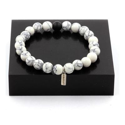 Stones and Minerals. Howlite Beads Bracelet + Matte Black Onyx 8 Mm. Made In France.