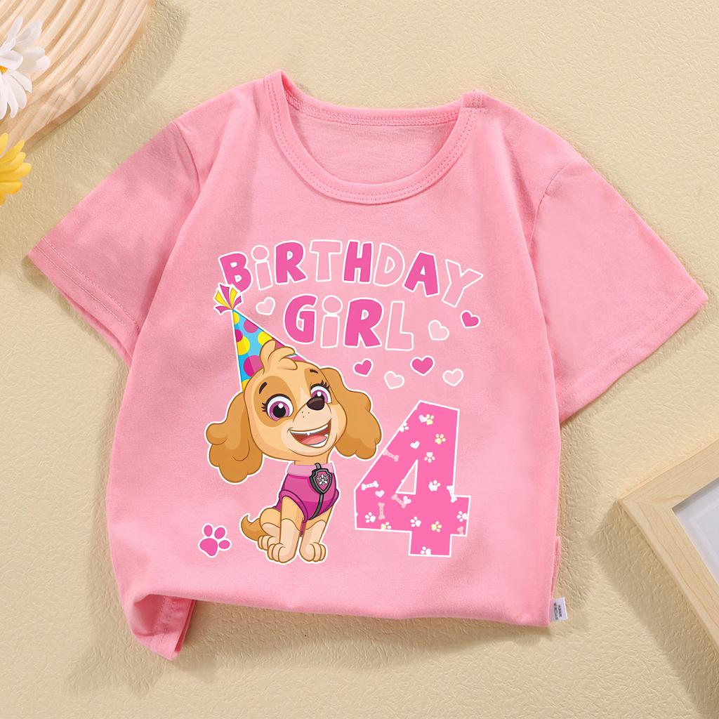 Paw Patrol Skye T-shirt Children Birthday Figure Tee Top Girls Pink Clothes Cartoon Anime Short Sleeve Kids Loose Clothing Gift