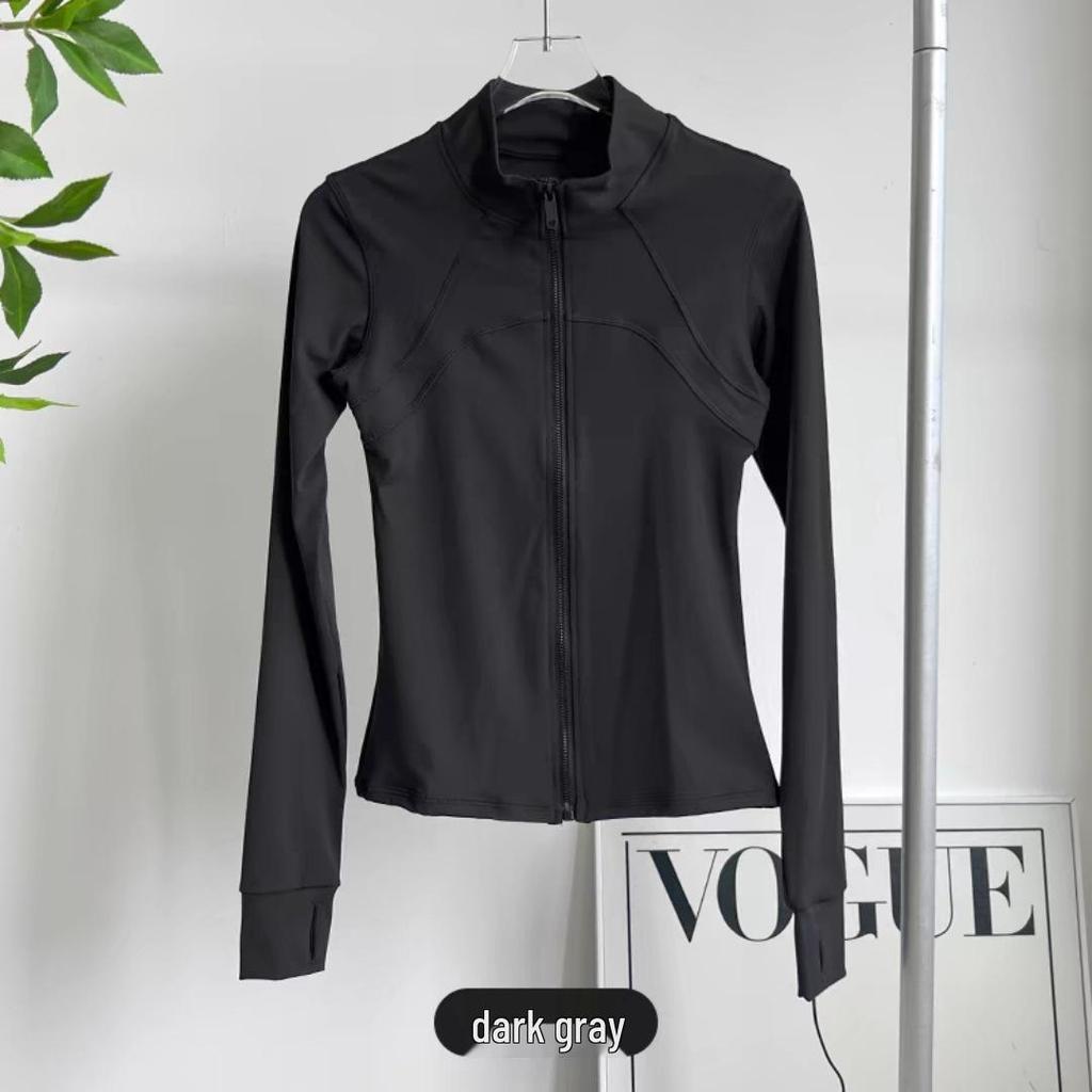 Women's Quick-Dry Yoga Jacket with Zipper, Sun Protection, and Stand Collar for Running and Gym.