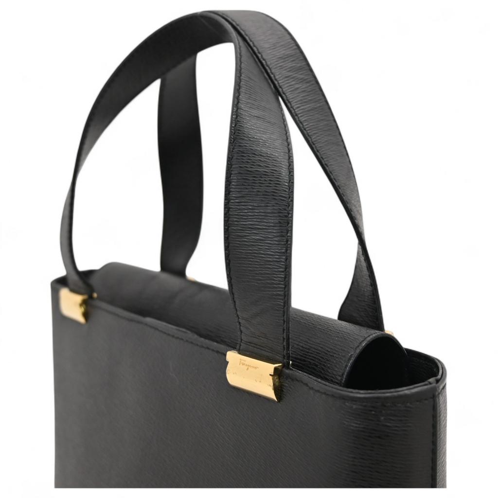 Authentische Ferragamo 2-Wege-Handtasche schwarzes Leder sf5608cc