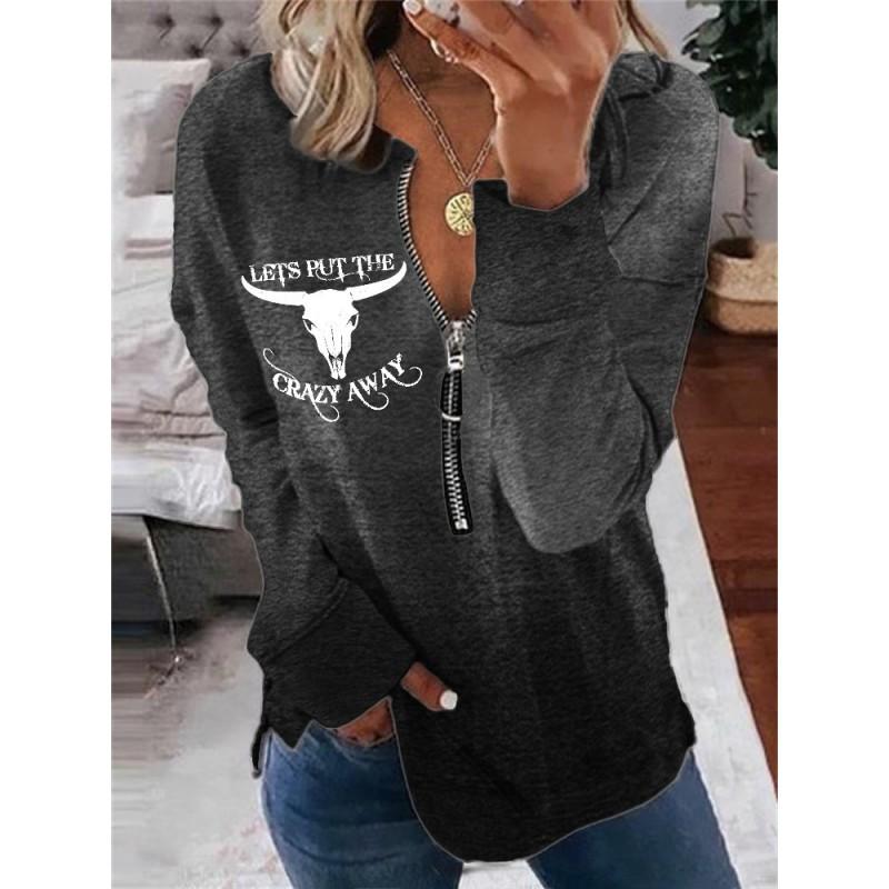 Womens Trendy Abstract Print Half-Zip Long Sleeve Hooded Sweatshirt Streetwear