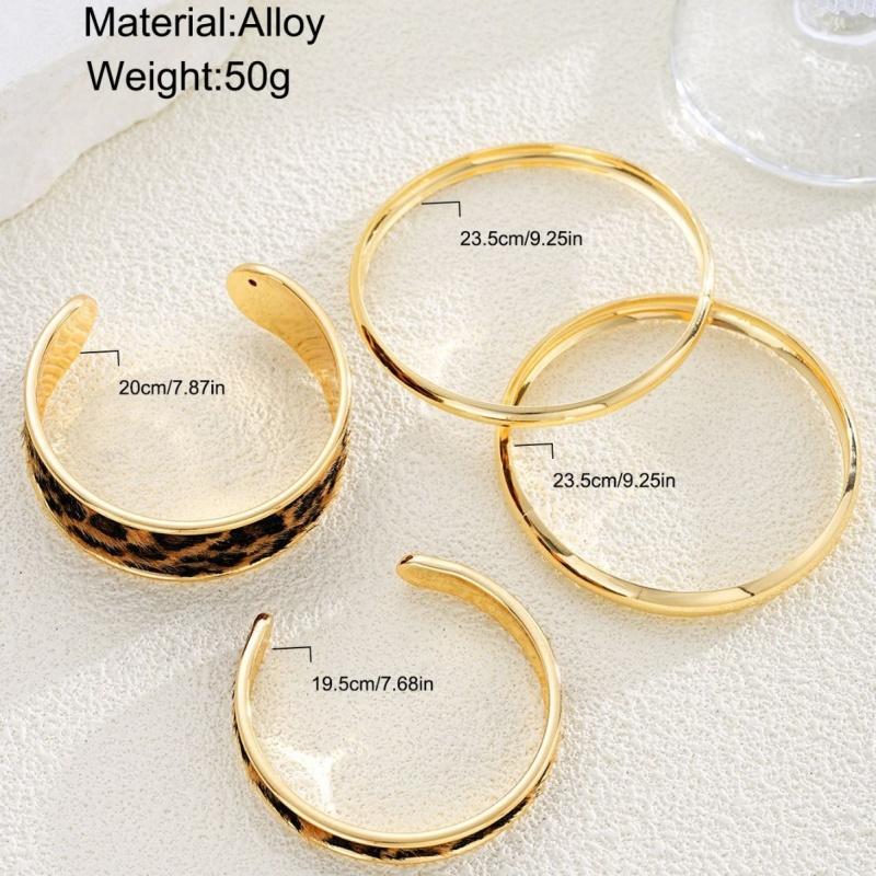 4 Stück Vintage Leopardenmuster Glattes Flauschiges Armbänder Set Für Frauen Gold Farbe Mehrschichtig Schickes Armband Party Punk Schmuck Geschenke