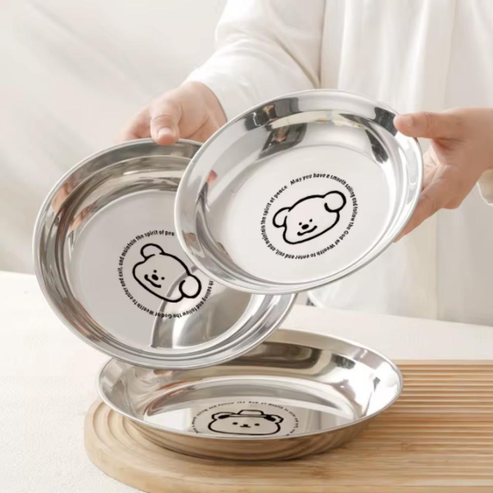 Stainless Steel Mini Plates, Round Plates, Suitable for Children and Adults On a Diet, Reusable, Non-toxic, Shockproof and Dishw