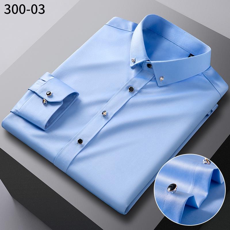Trendy Iron-Free Slim Fit Mulberry Silk Shirt with Rhinestone Buttons and Turn-Down Collar