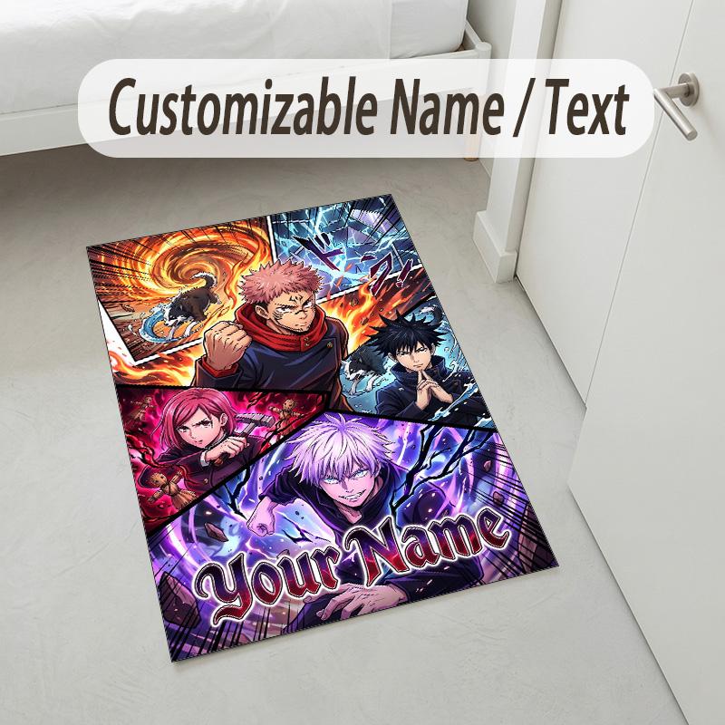 Personalized Crystal Velvet Carpet,Jujutsu Kaisen Custom Printed Name, Plush Area Rug For Home Indoor Decor