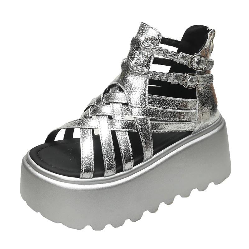 Móda 8CM Návrhářské Dámské Letní Kožené Sandály Otevřená Špička Platforma Klínky Tenisky Nové Dámské Ležérní Boty Plážové Sandálias Das Mulheres