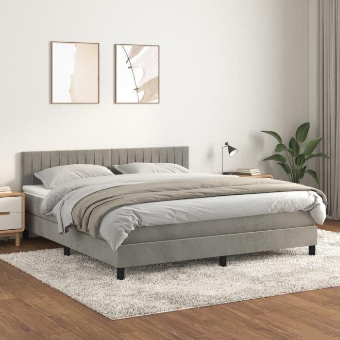 3141431 vidaXL Lit à sommier tapissier et matelas Gris clair 160x200cm Velours