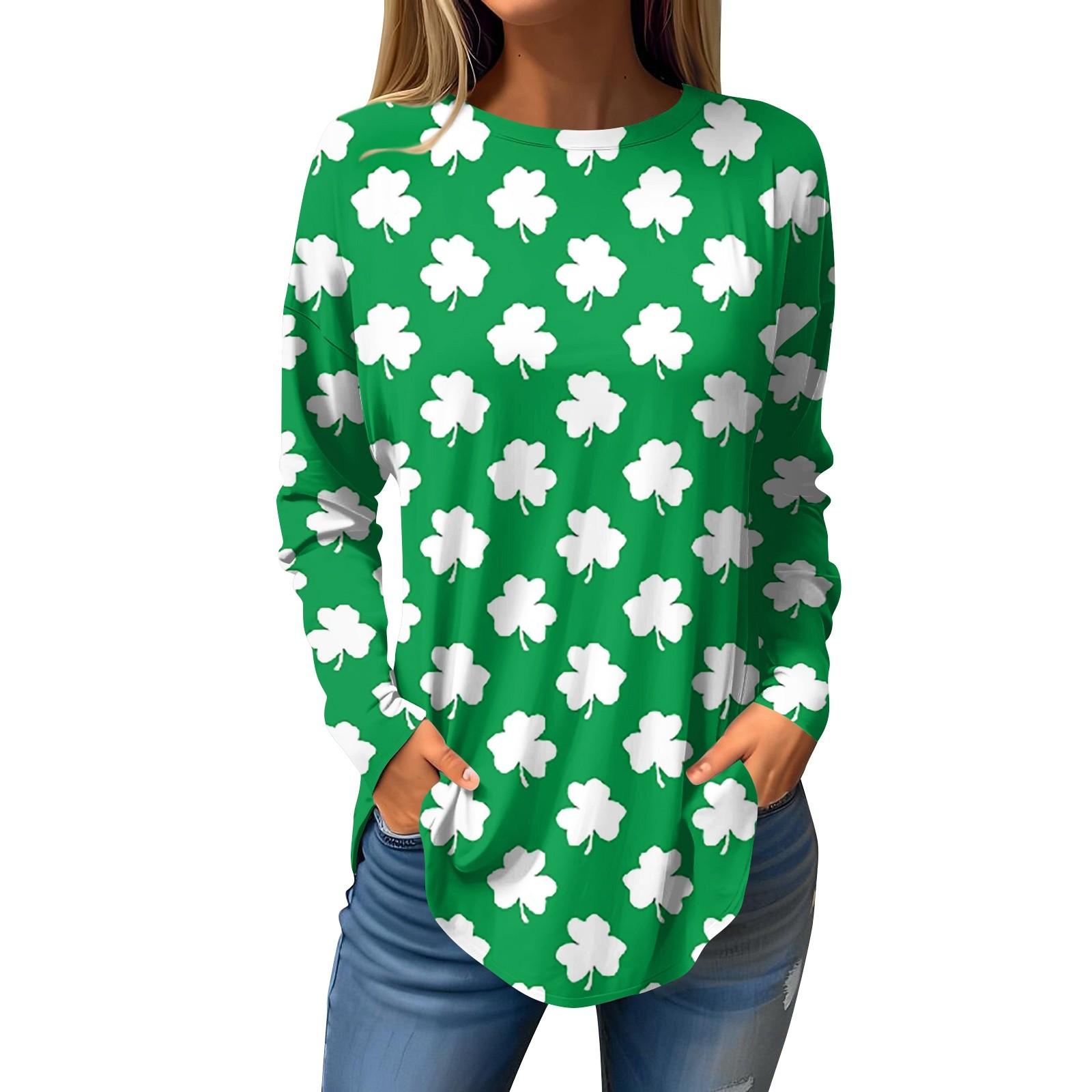 

Футболки для женщин, осенние повседневные рубашки с длинным рукавом, толстовка с ретро-принтом, топ, пуловер St. День Патрика S зелёный