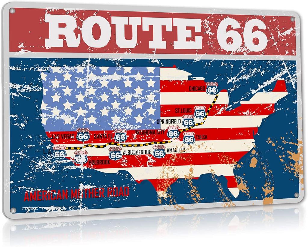 Route US Flag Man Cave Signs Vintage Aluminium Metal Sign Highway Road Poster for Home Garage Wall Decorations
