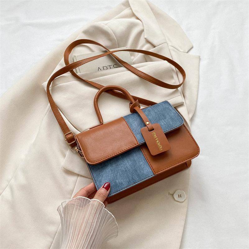 

Fashion splicing plaid texture handbag spring and autumn commuting foreign style shoulder messenger bag small square bag tide коричневий