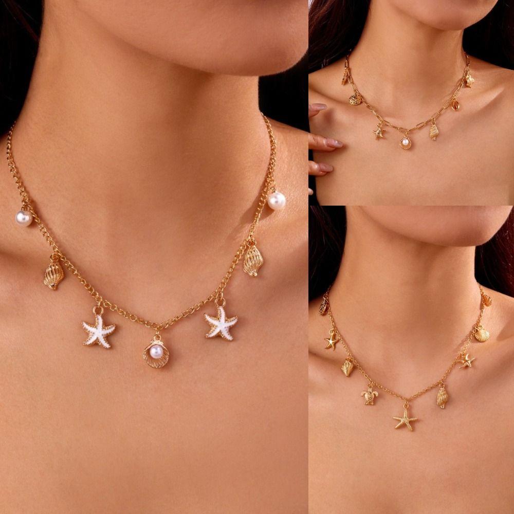 Starfish Clavicle Chain Gold Color Sweater Chain Fashion Shell Necklace  Gifts