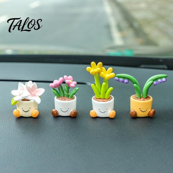 Decorative Accessories for Car Interior Cute Mini Flower Pot Figurine, Resin Cartoon Planter Ornament Kawaii Plant Figurine Shelf Dashboard