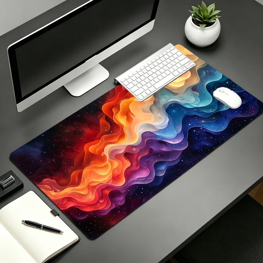 Tapis de Souris Ciel Étoilé Marbre Liquide Abstrait Grand Tapis de Table d'Ordinateur de Bureau Jeu Caoutchouc Antidérapant Bordé Tapis de Clavier Tapis de Bureau
