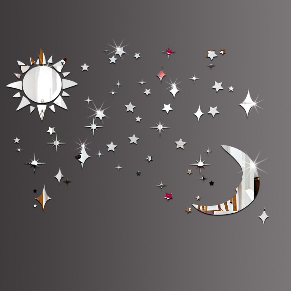 3D Sun Moon Stars Mirror Wall Sticker for Living Room