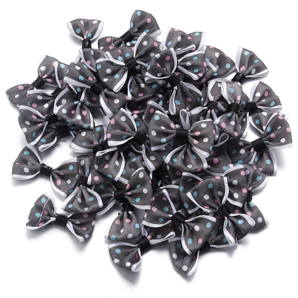 30pcs 2.7*3.7cm Polka Dot Polyester Ribbon Bows Colorful Mini Bowknots For DIY Clothing Sewing Hairpin Decoration Accessories