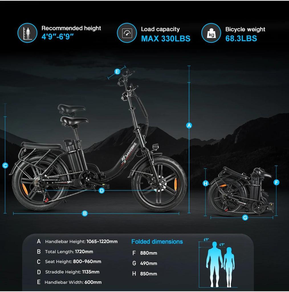 2026 Samebike New CY20Pro 36V500W Brushless Motor 13Ah Detachable Battery Electric Bicycle Dual Disc Brake 3.0 Tire Electric Bicycle