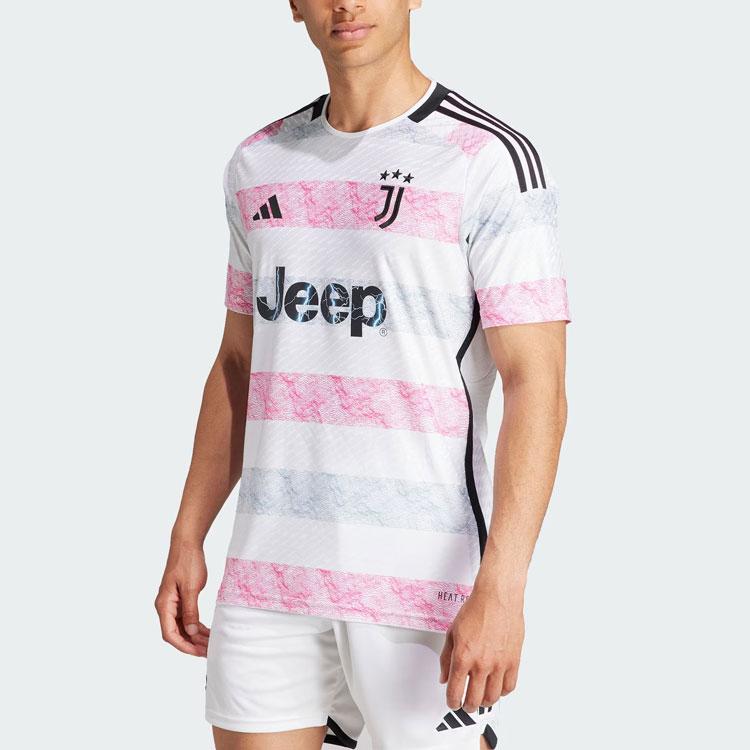 Adidas Juventus 23/24 Away Jersey Alphabet Print Striped Short Sleeve Soccer Shirt Men Tops White HR8246