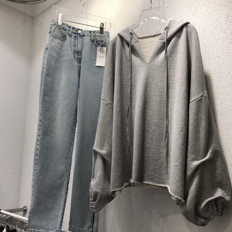 Women's Korean V-Neck Hooded Cotton Sweater - Lightweight, Loose Fit for Spring & Autumn