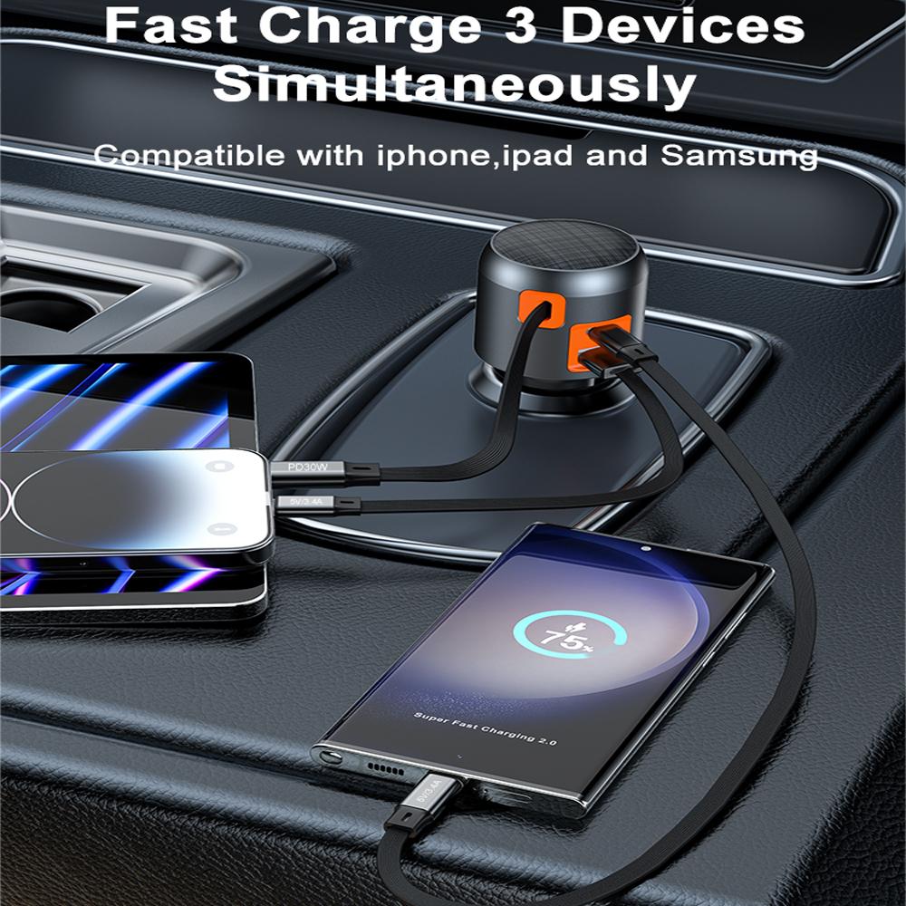 60W PD 3-in-1 USB Car Charger Lighter Fast Charging Car USB Type C Charger for Xiaomi Samsung Huawei IPhone Drones Headphones