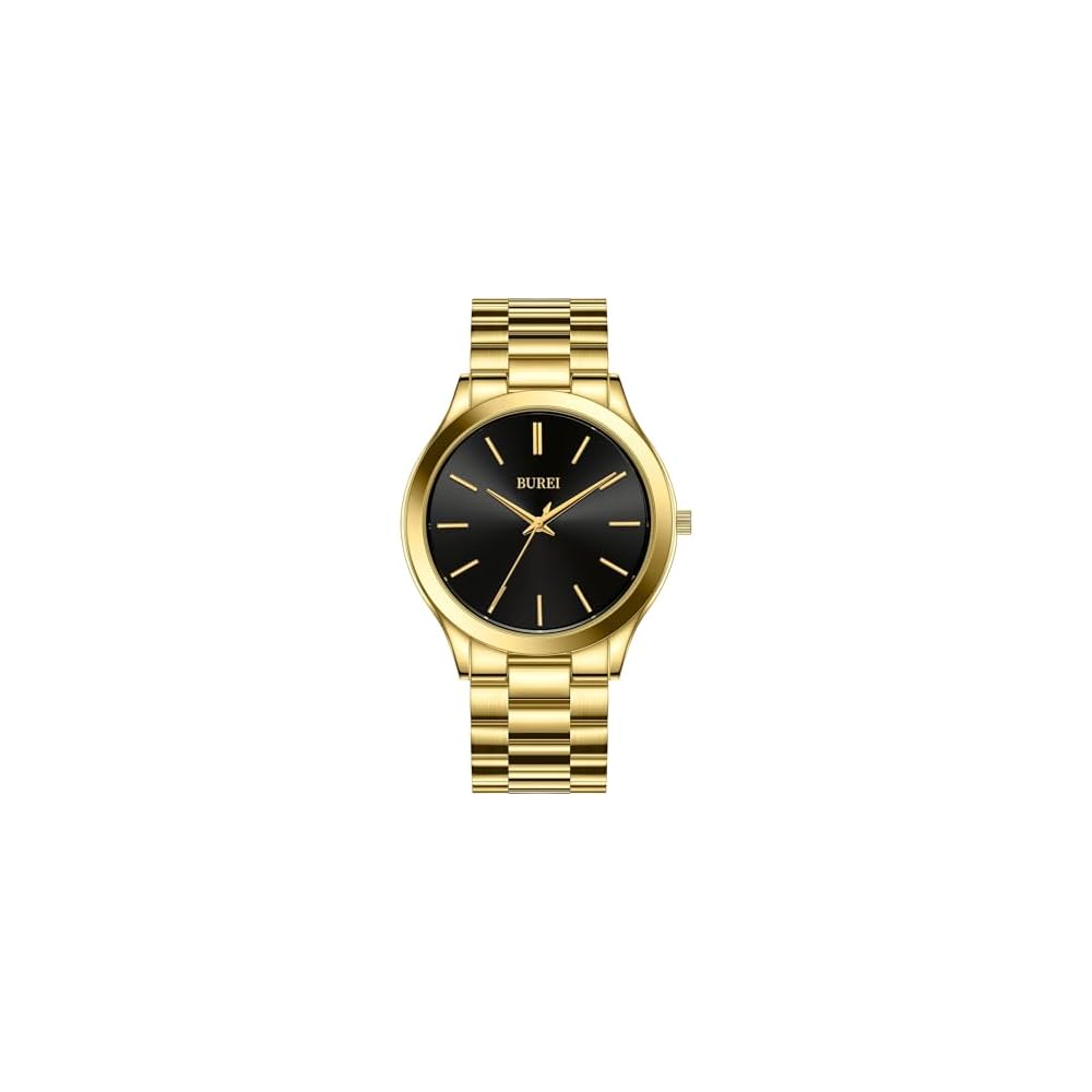 BUREI Men s Analog Quartz Watch Waterproof Black Simple Casual Business Luminous Wristwatch