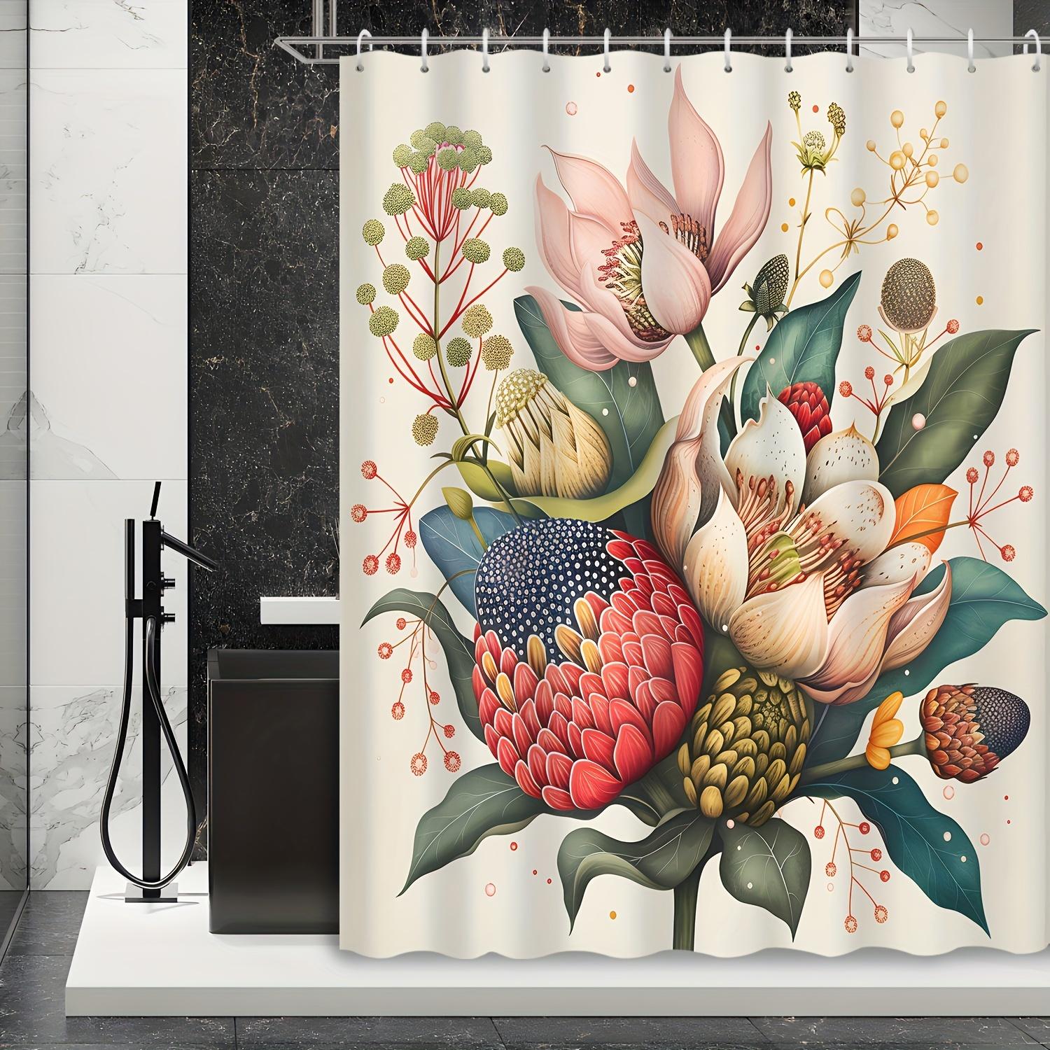 

Vintage Plant Floral Shower Curtain - Decorative Printed Design, Polyester Fabric, 70X70 Inch | Bathroom Accessories W60H190(CM)-1 Pcs