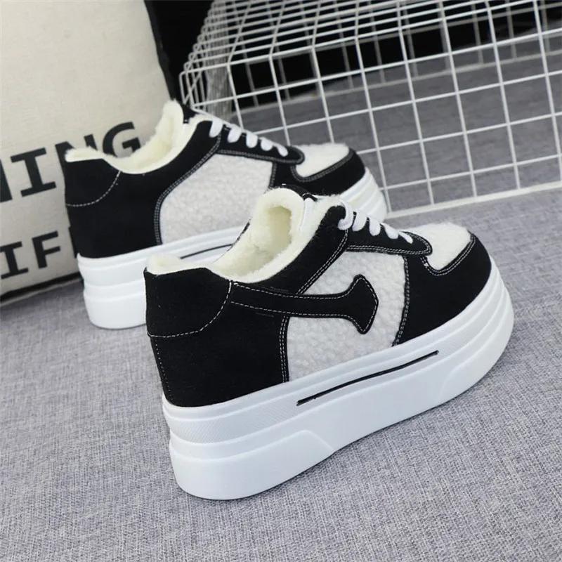 Fashion 8cm Fashion Women's Vulcanize Shoes Winter New Arrival Plus Velvet Thick-soled Heightening Casual Shoes Platform Sneakers