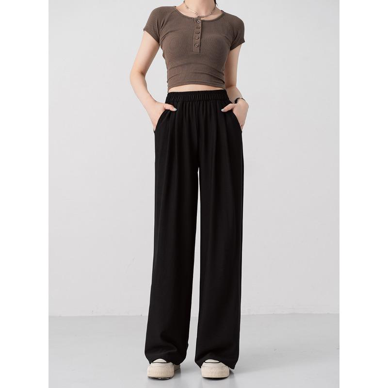 Summer Wide-leg Pants Women's Ice Silk Thin Sunscreen New High-waist Drape Casual Loose Sports Straight Mopping Trousers