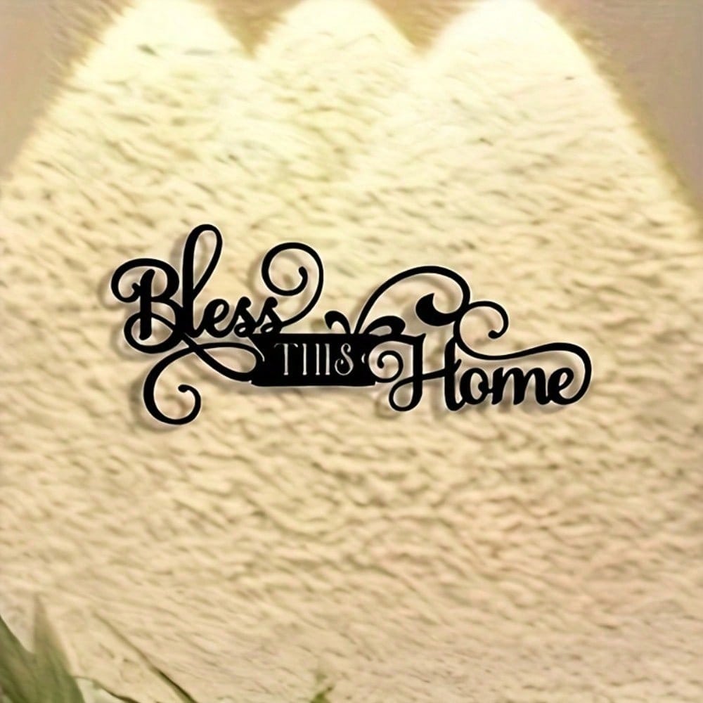 Bless This Home Metal Wall Art - Minimalist Iron Sign, Indoor Outdoor Decor, Music Lover Gift