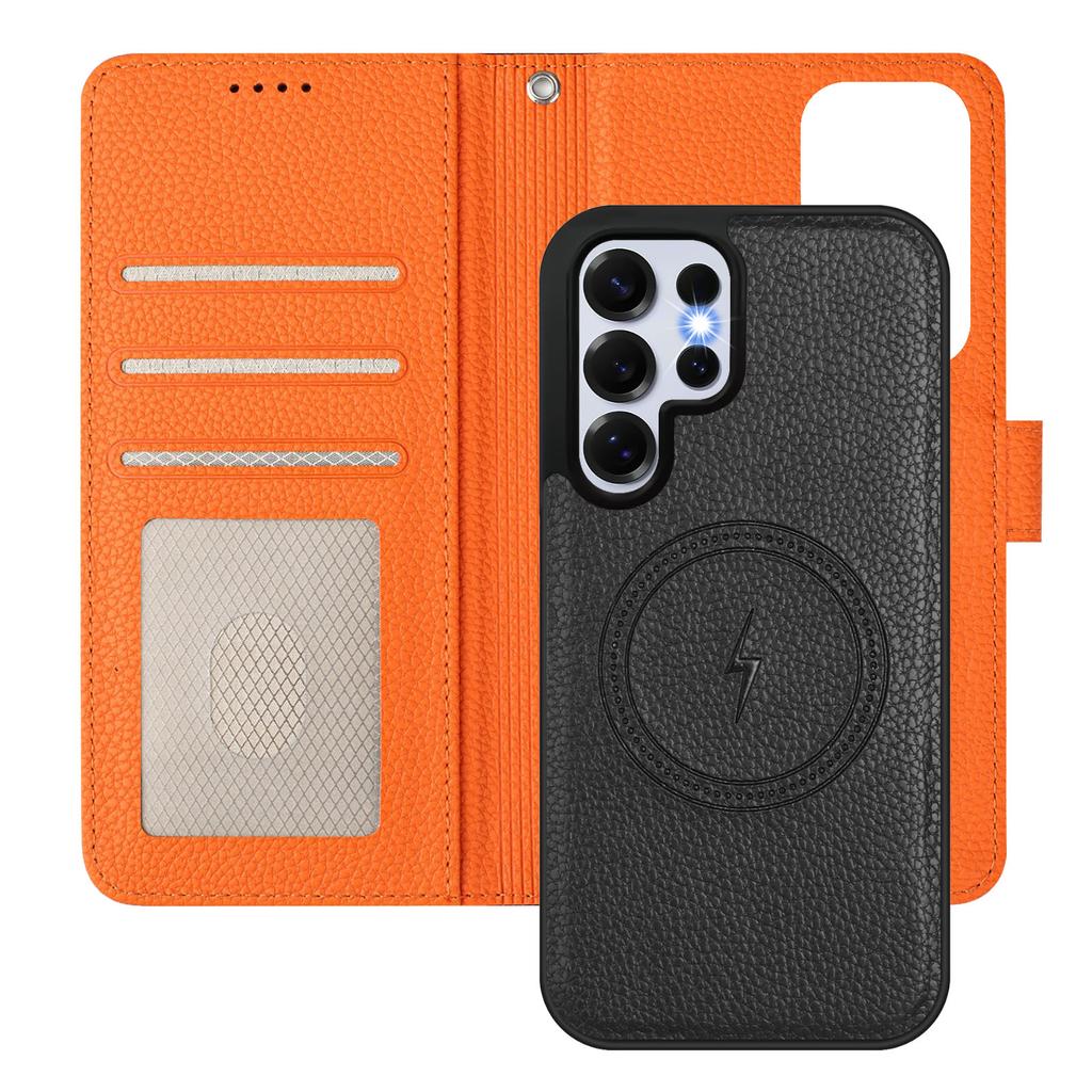 For Samsung Galaxy S25 Ultra Leather Magnetic Case Detachable Wallet Phone Cover with Hand Strap
