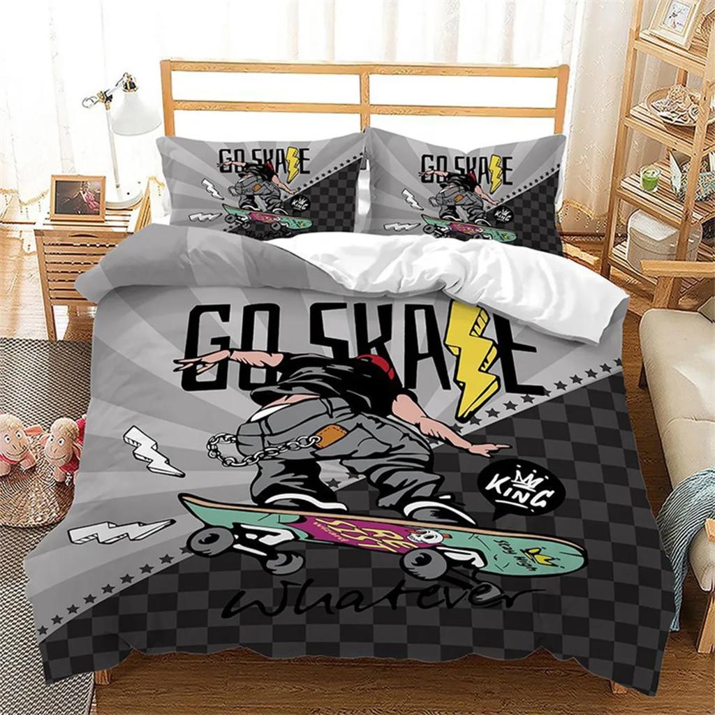 Extreme Sports Game Skateboard Soft Duvet Cover Spaceman Comfortable Quilt Cover Carton Skateboard for Children Ten Boy for Bedrom Decoration