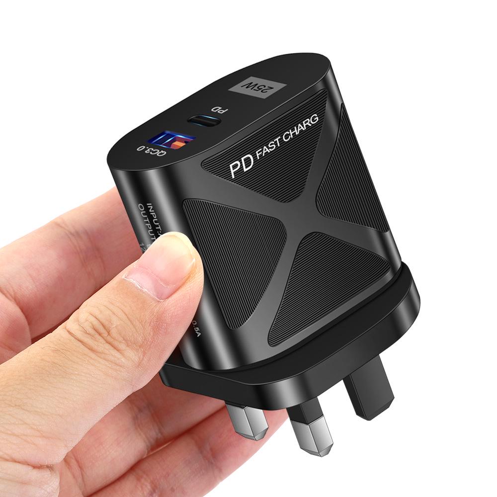 Dual Port LED Light-Up 25W Fast Charger with PD+QC3.0 for Mobile Phones - US/EU/UK Standards