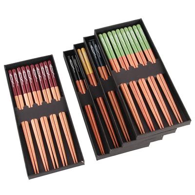 5 Paar Holz Essstäbchen Haushalt Lang Japanische Essstäbchen Rutschfestes Set Geschirr Essstäbchen Mehrfarbige Essstäbchen Geschenkbox