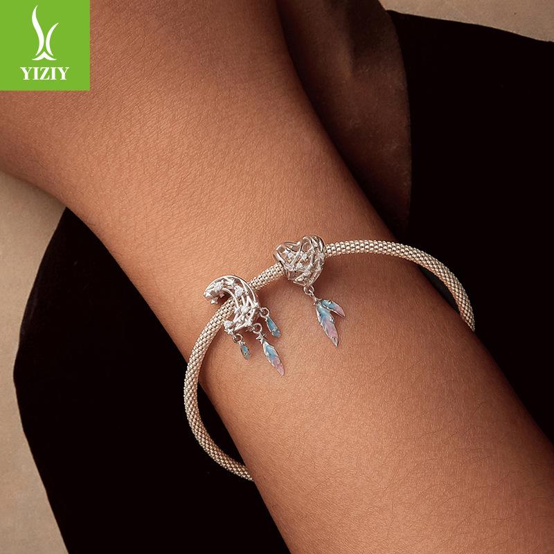 Diy Bracelet Moon Dream Catcher Beaded Charm 925 Silver Beads Jewelry Accessories